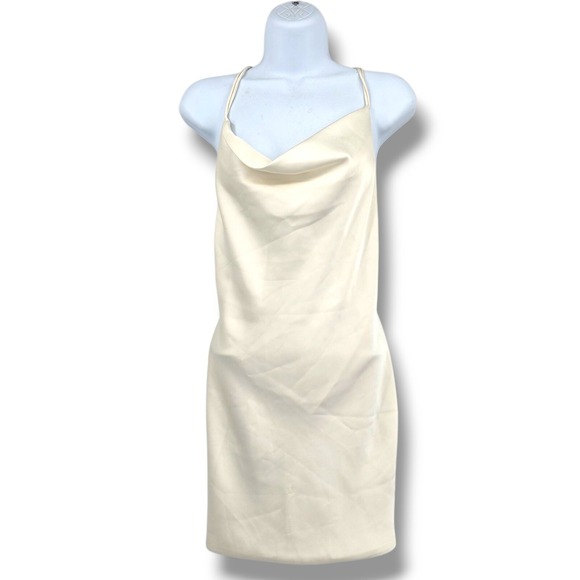 ROTATE‎ Ivory Mini Dress Cowl Drape Neck Sleeveless Strappy Back Party Dress - Picture 1 of 9